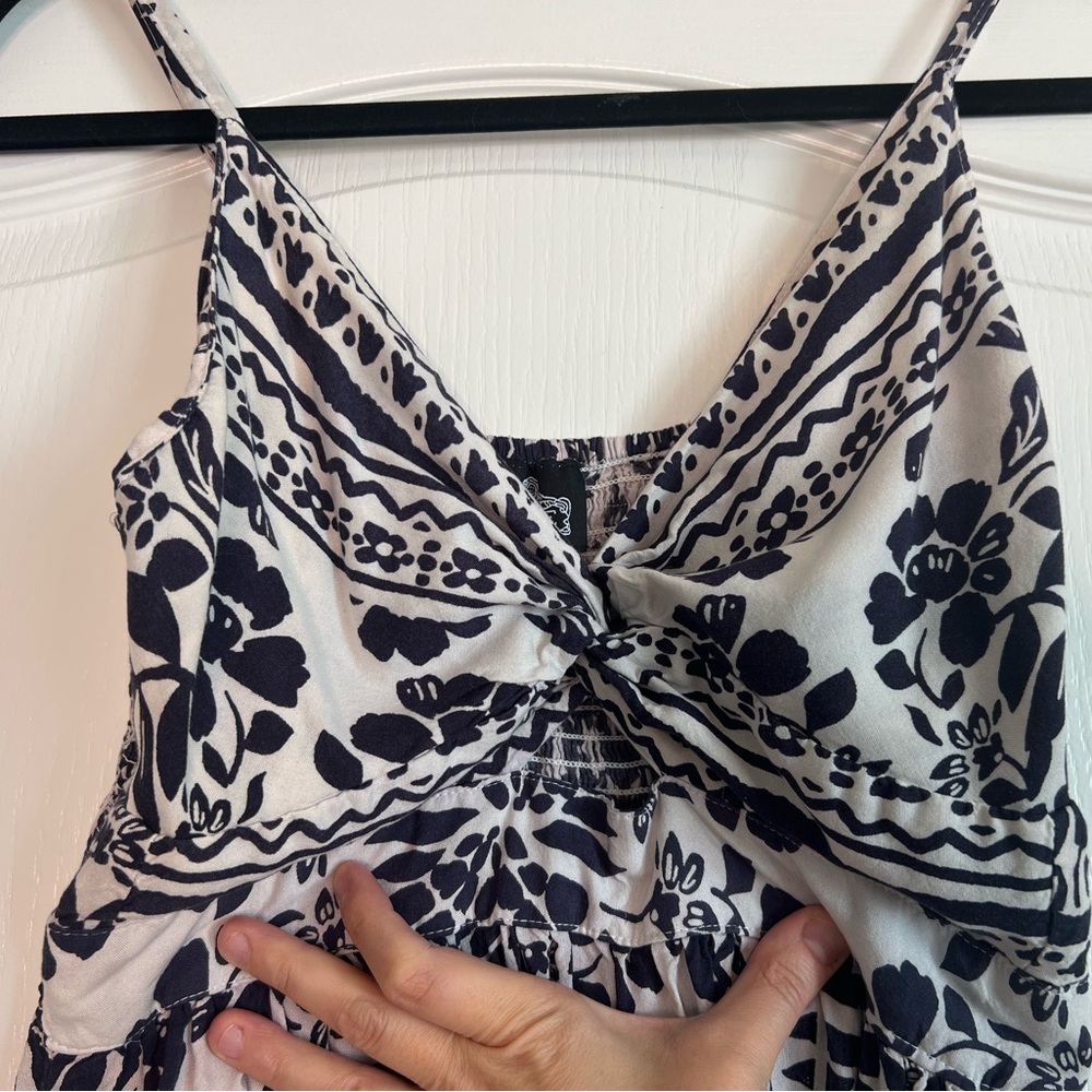 Angie Black and Cream Floral Maxi Dress with Peek-a-boo Twist Bust - Picture 3 of 4